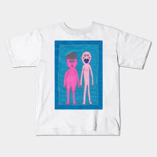 Pink Couple on Blue Kids T-Shirt